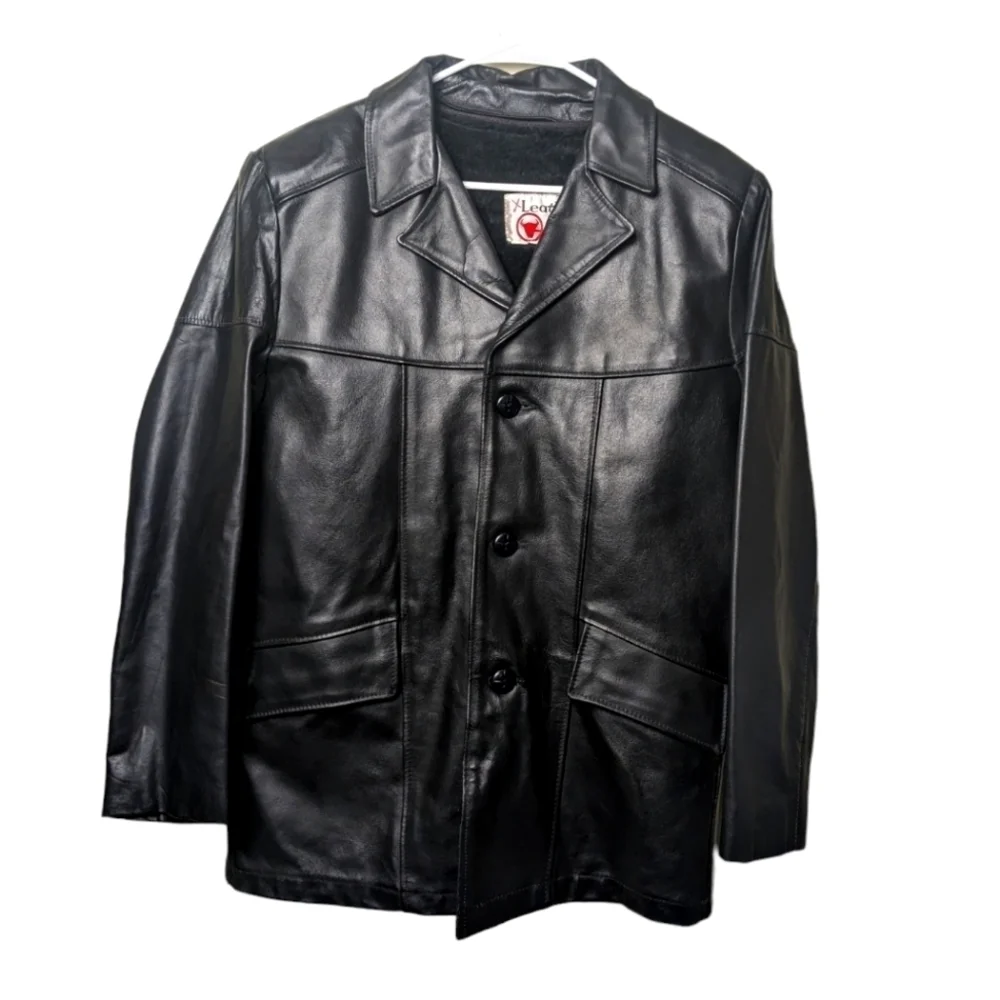 Vintage Leather Shop Sears Black Genuine Mens Jacket Coat Removable Lining 38 R